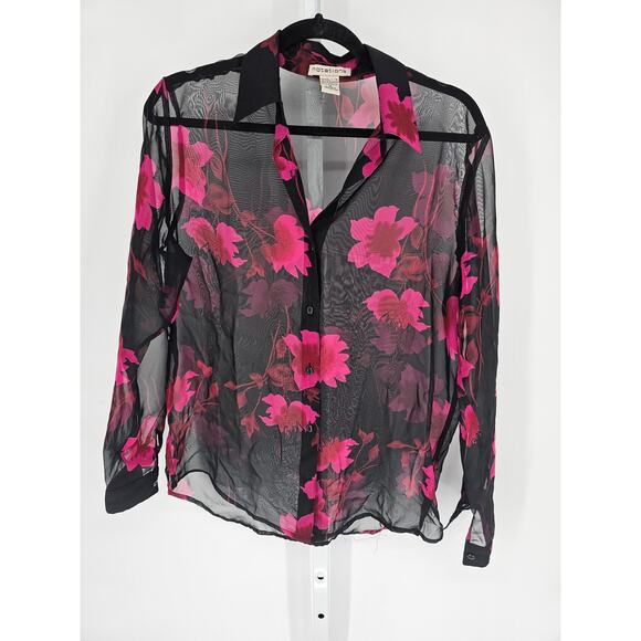 Notations Women's Long Sleeve Collared Button Down Floral Polyester Shirt Size M - Picture 1 of 4